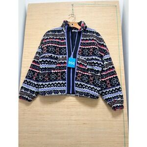 DSG Cozy Fleece Full Zip‎ Jacket Funky Fair Isle Pattern Girls L
